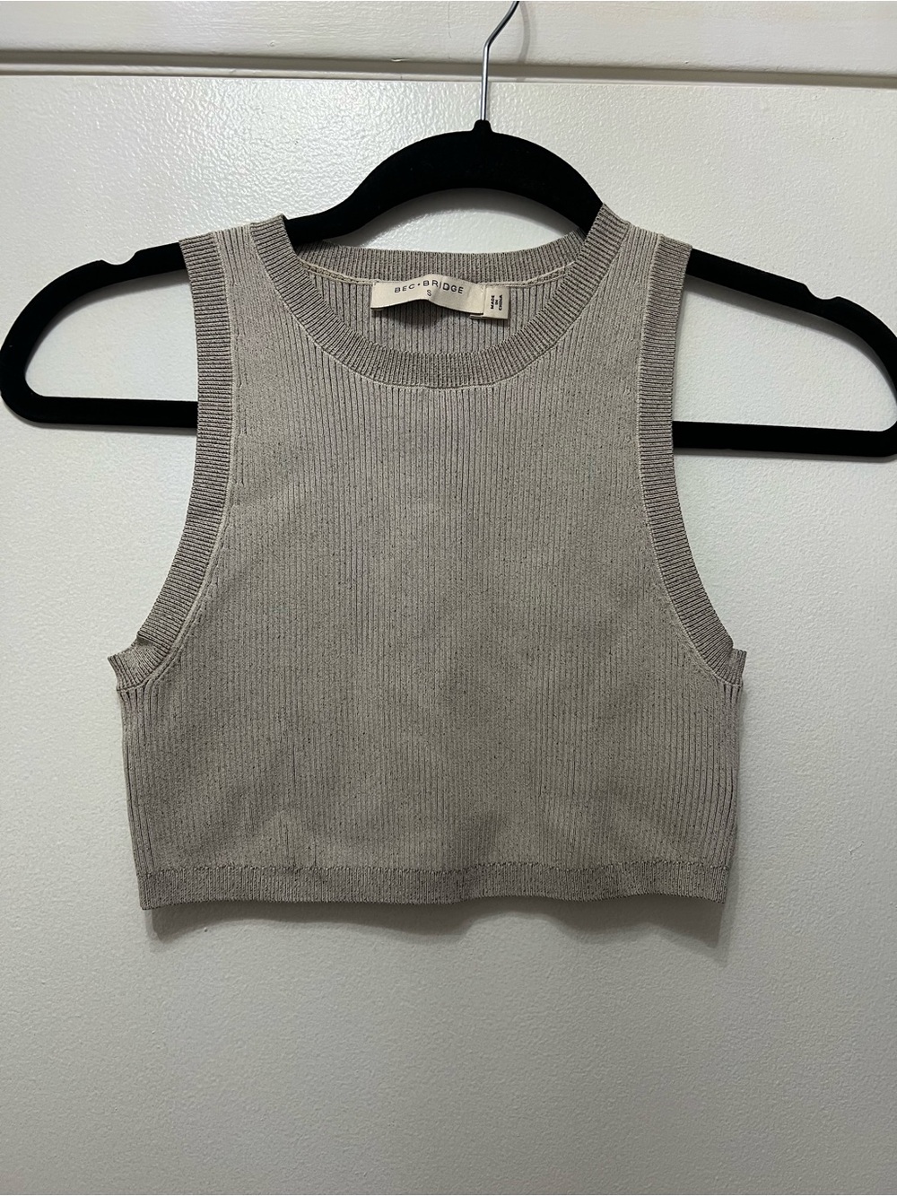 Bec + Bridge Cropped Ribbed Tank Top Grey Size Small Crewneck